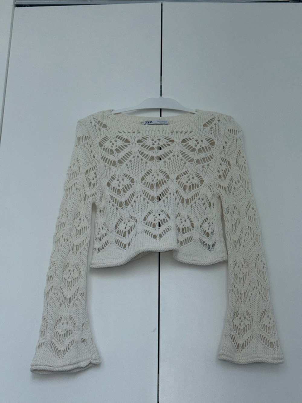 Zara Off-White Open-Knit Cropped Sweater